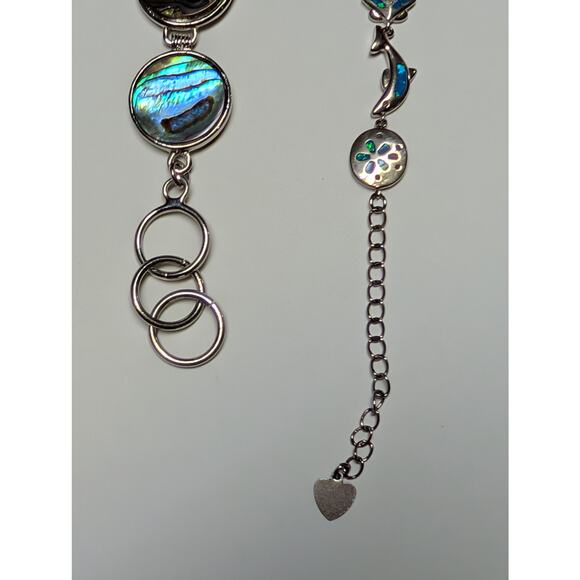 Abalone Shell & Sea Bracelet Bundle Iridescent Shell Disc + Dolphin, Sand Dollar - Picture 4 of 5